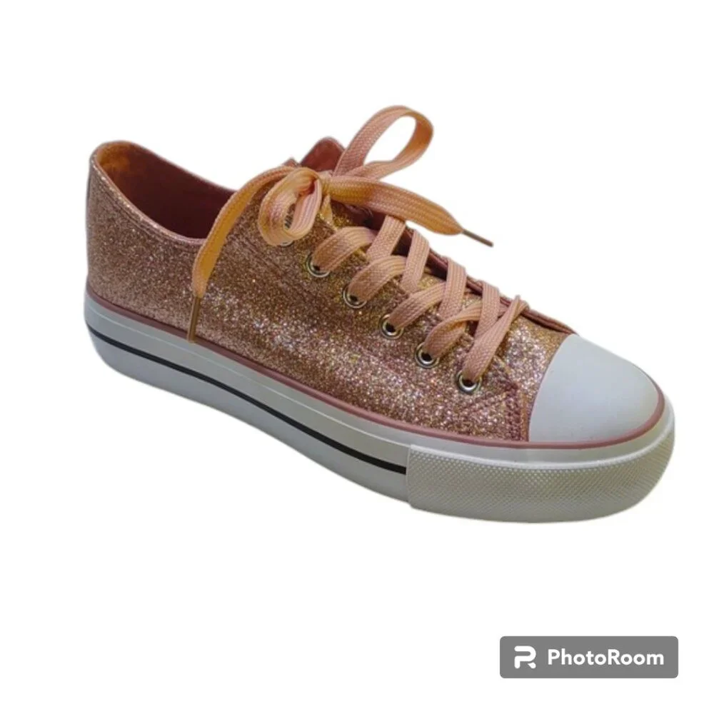 Olivia Miller Corsano Pink Sparkle Lace Up Sneakers